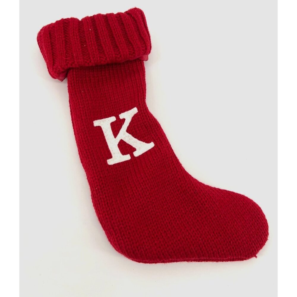 Christmas Stocking "K" Red Crochet Knit Sock